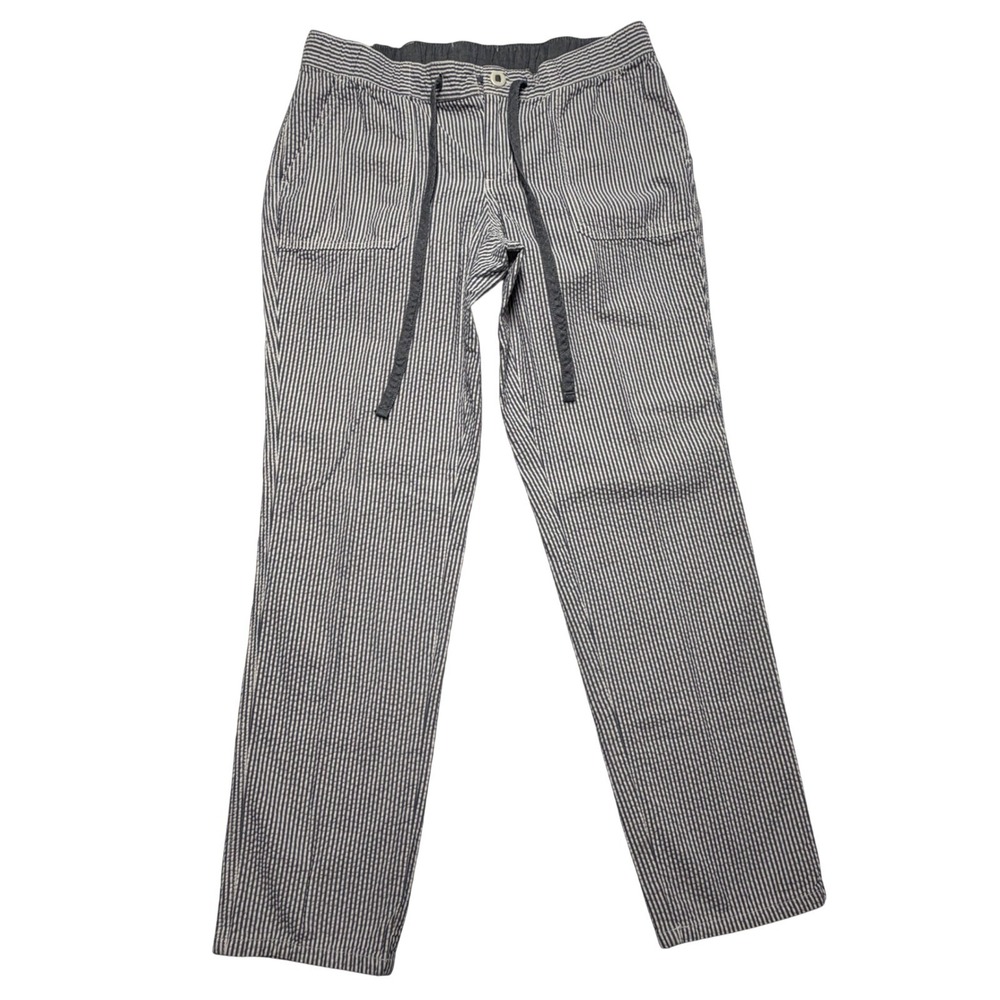 Lands End Womens 8P Drawstring Pants Striped Seersucker Blue White Preppy